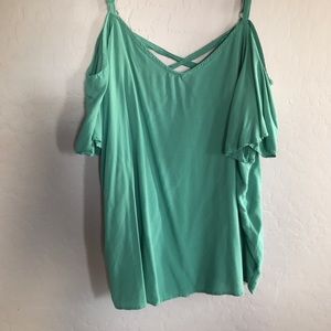 Green Top with Bare Shoulders